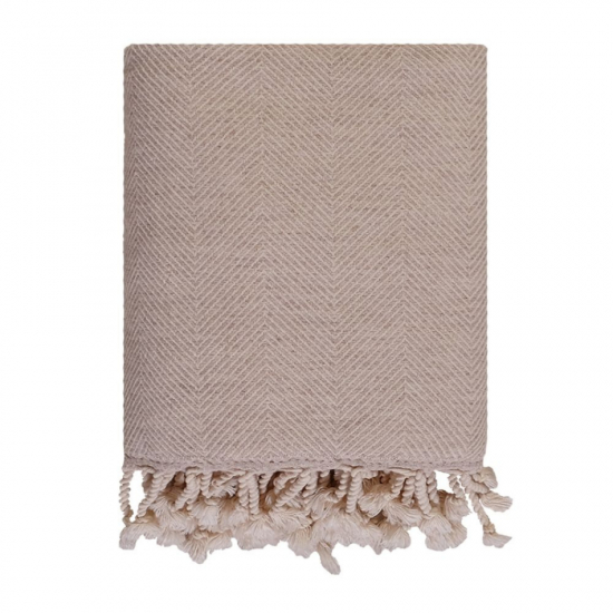 Herringbone lammullspläd - beige